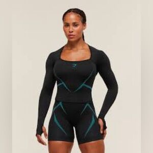 Gymshark Black and Teal Leggings and long sleeve top